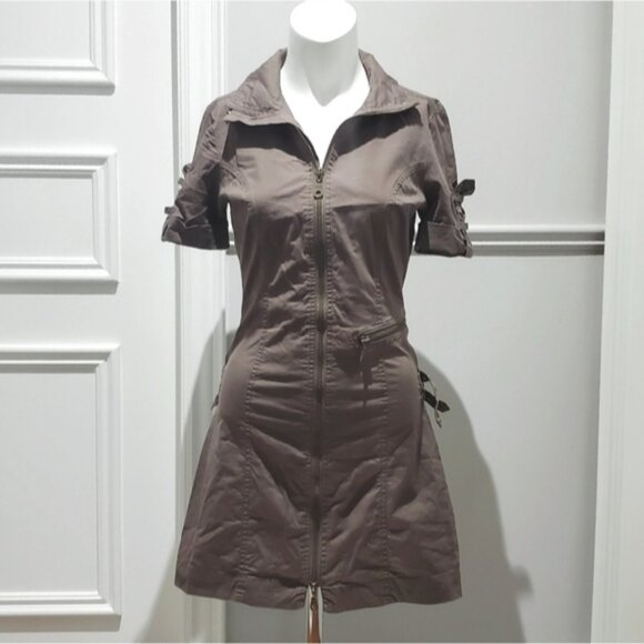Cargo "Aviator" Style Khaki Utility Zip Dress - Picture 2 of 16